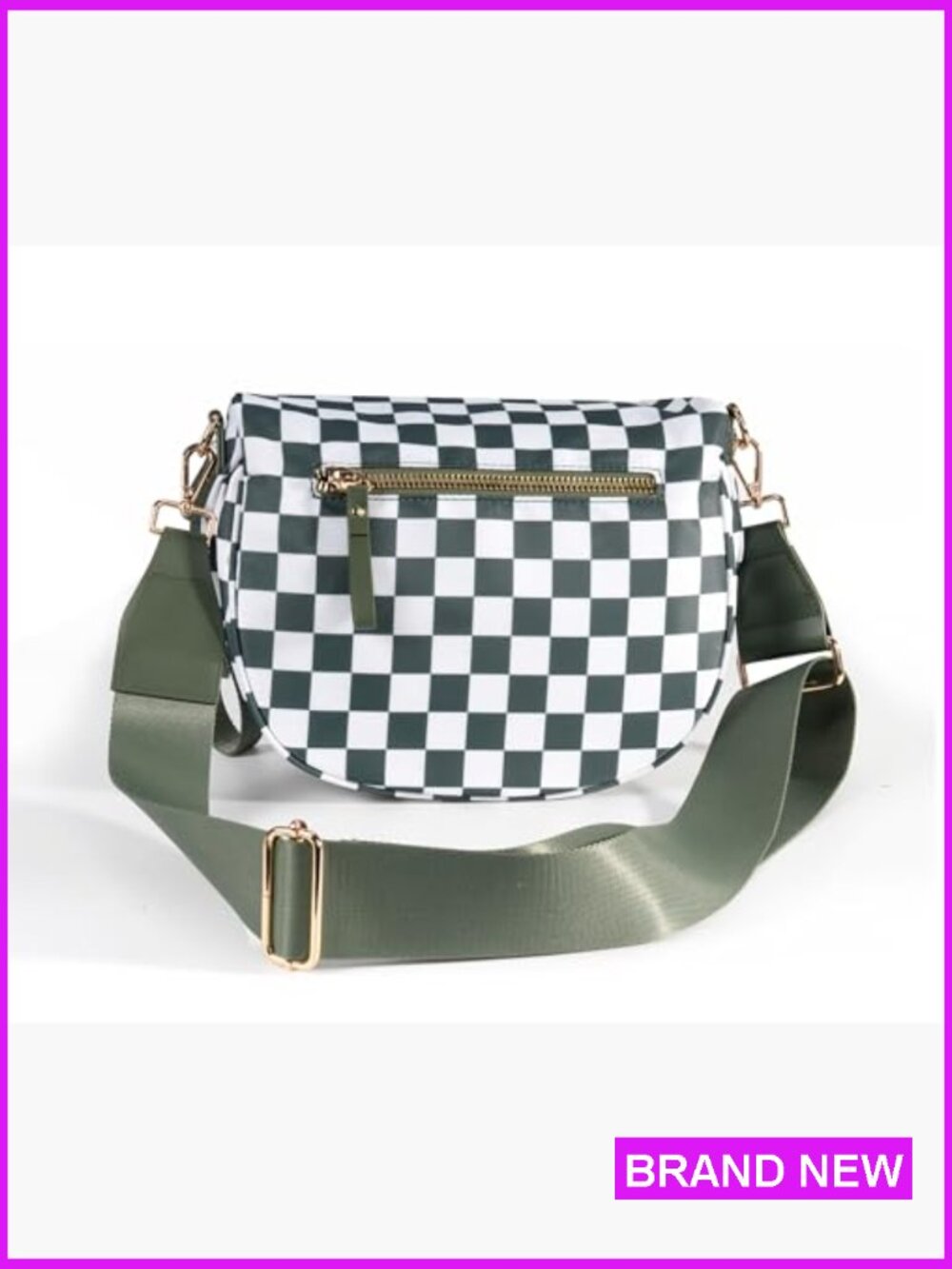 Crossbody Sling Bag Checkered Print Durable Nylon Casual Hands-Free Daypack - Picture 3 of 7